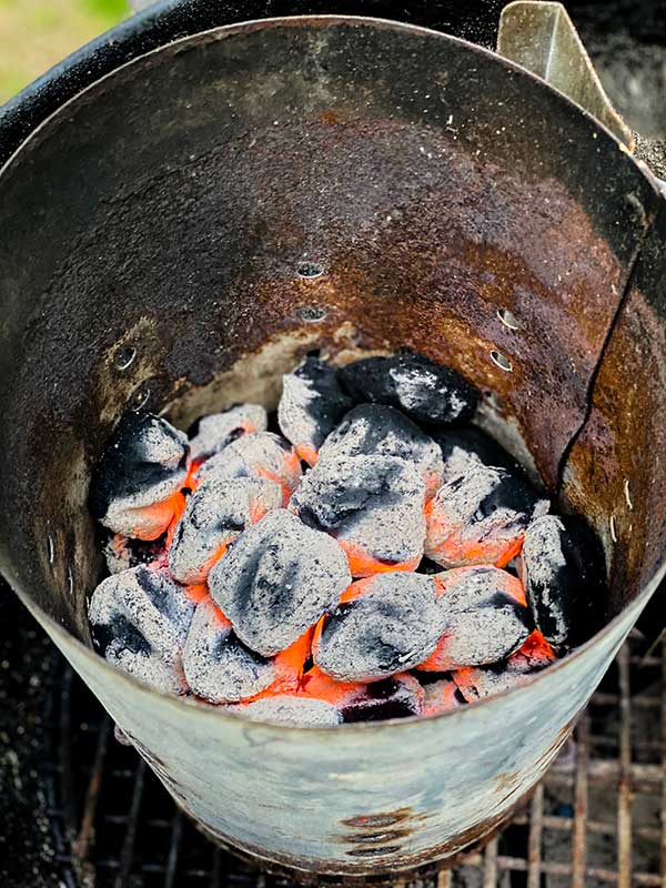 White-hot Kingsford briquettes ready for the grill