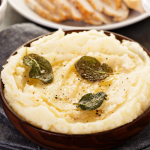 Sage brown butter recipe on mashed potatoes