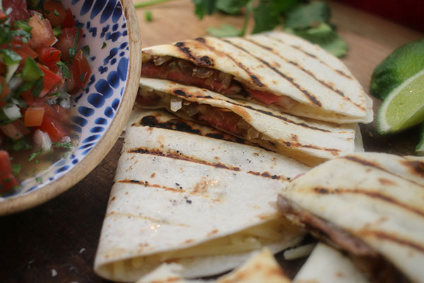 Completed, grilled steak quesadillas recipe
