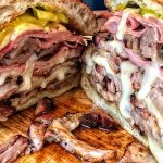 Cuban sandwich, sliced and ready to eat