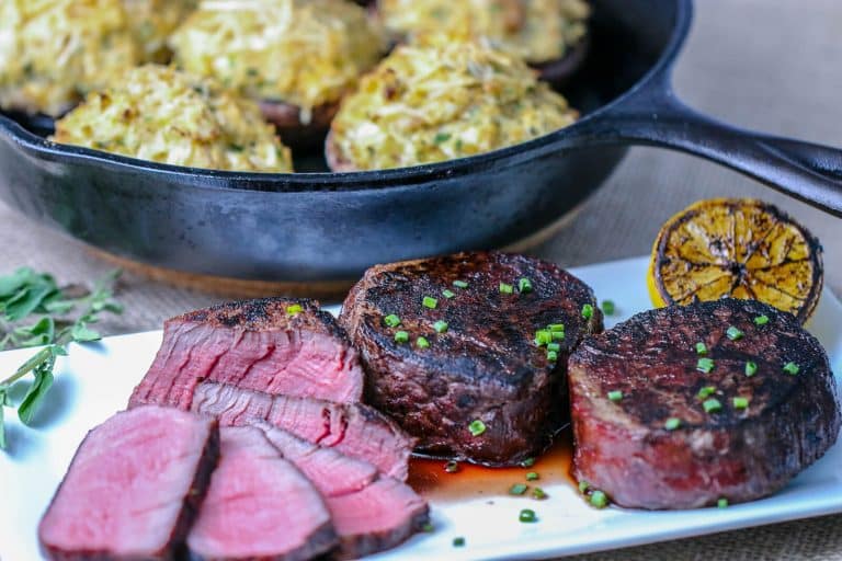 sous vide filet mignon sliced and served on a plate