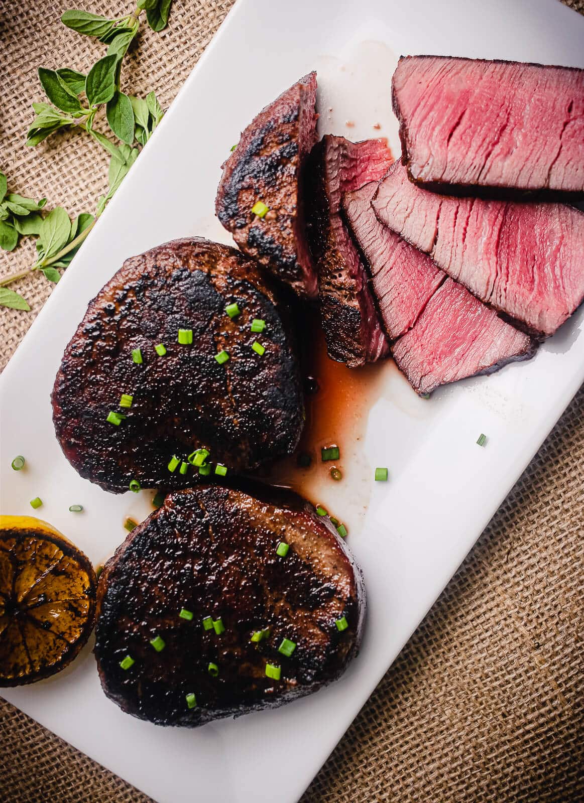 sous vide filet mignon sliced and served