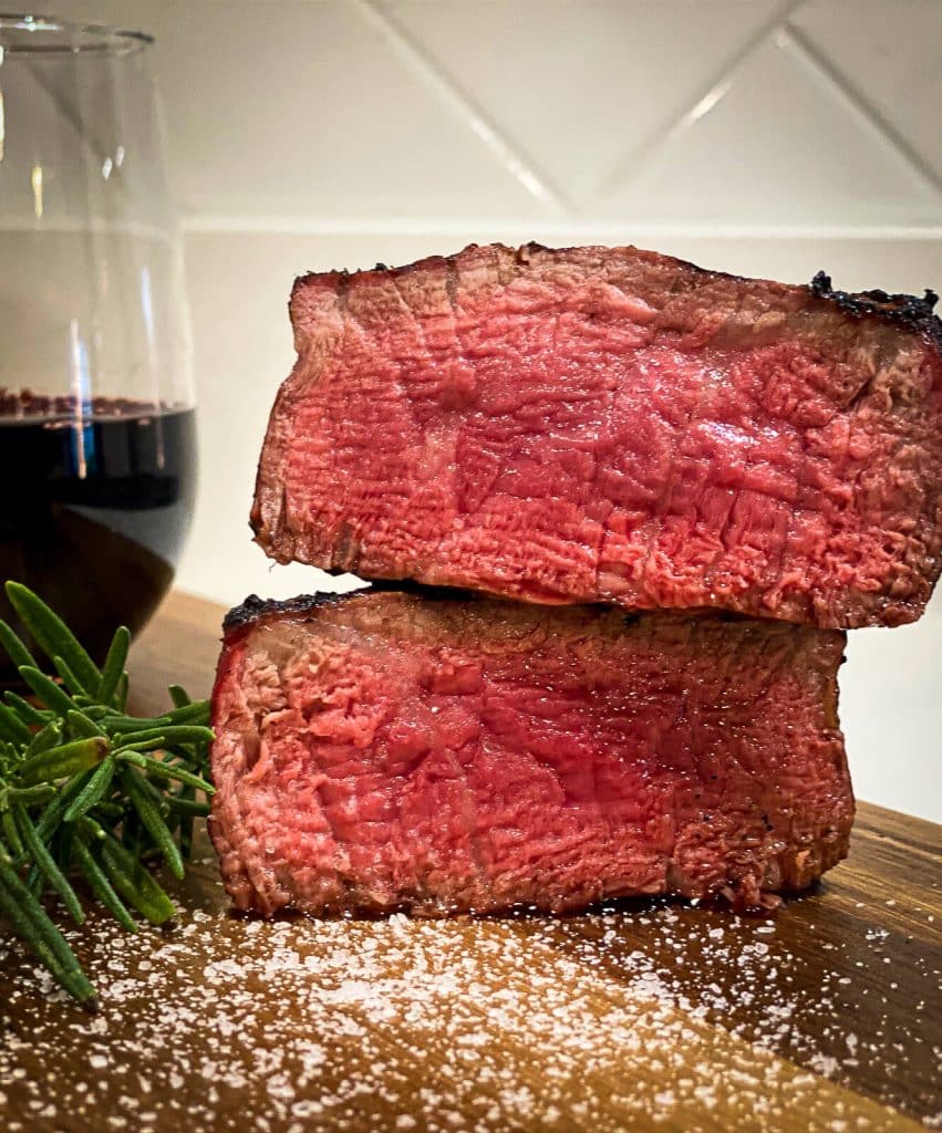 filet mignon sliced in half