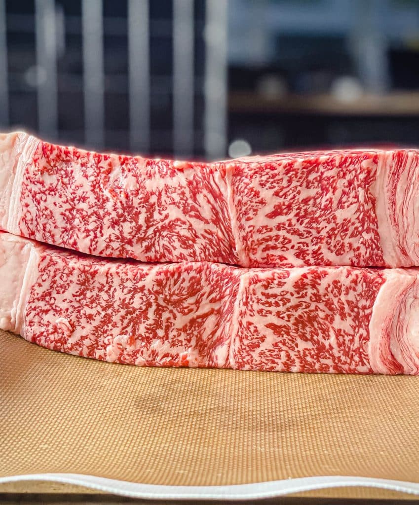 wagyu steak cut in half