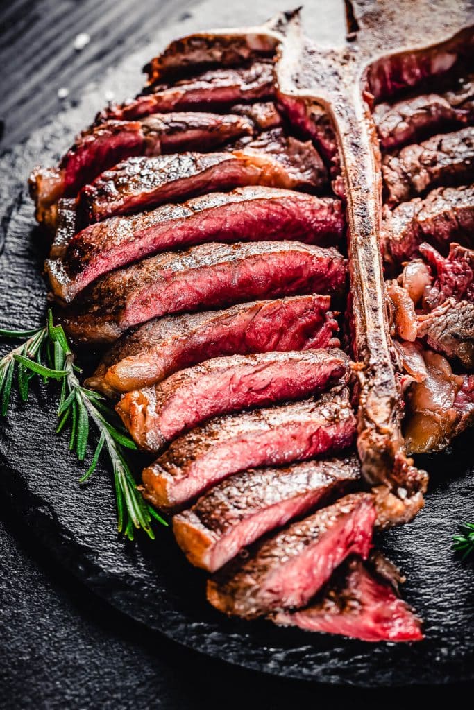 wagyu porterhouse steak seared and sliced