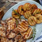 Glazed Grilled Pork Chops with Grilled Apples ready to serve