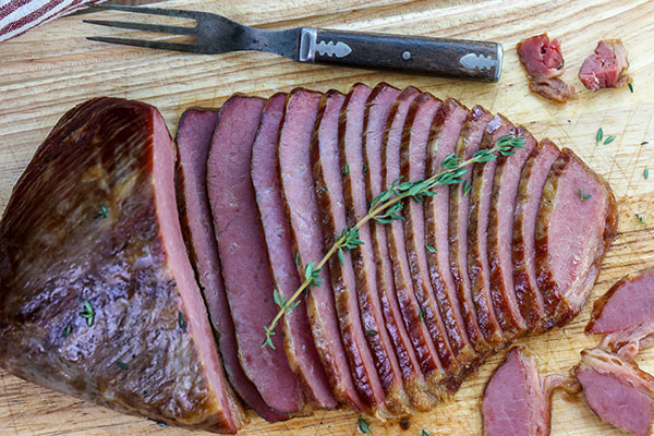 slice beef for Sous Vide Corned Beef with Beer Braised Cabbage