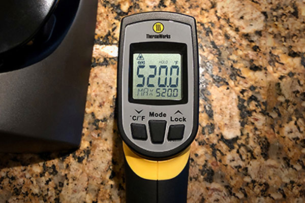 Zojirushi Electric Indoor Grill high temp, as measured by an infrared thermometer