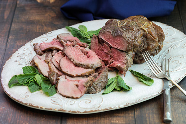 Rotisserie Boneless Leg of Lamb sliced and ready to eat