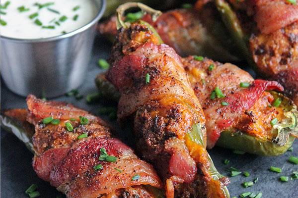 Bacon wrapped stuffed jalapenos from Grillseeker cookbook