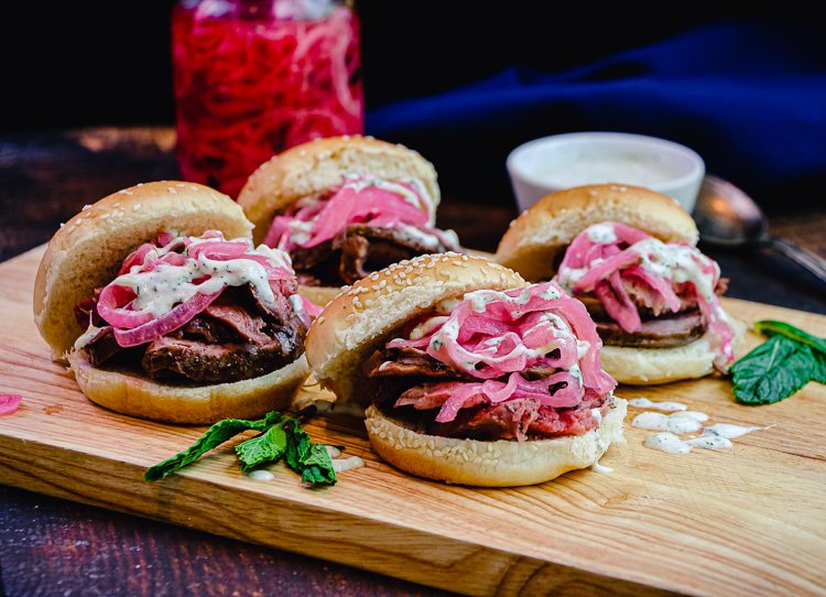 Leftover Lamb Recipe, lamb garnished with pickled red onions