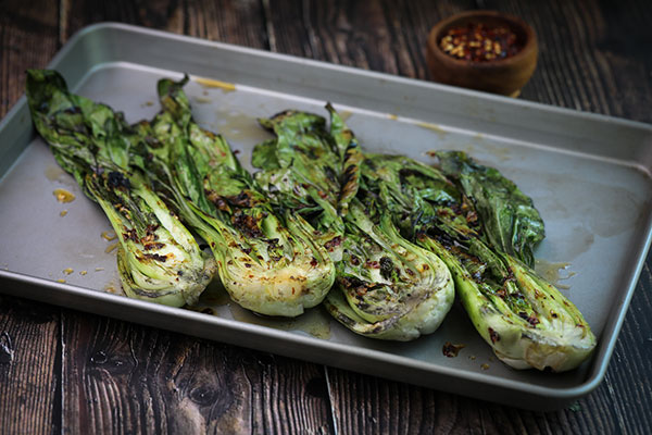 Spicy Grilled Baby Bok Choy ready to serve