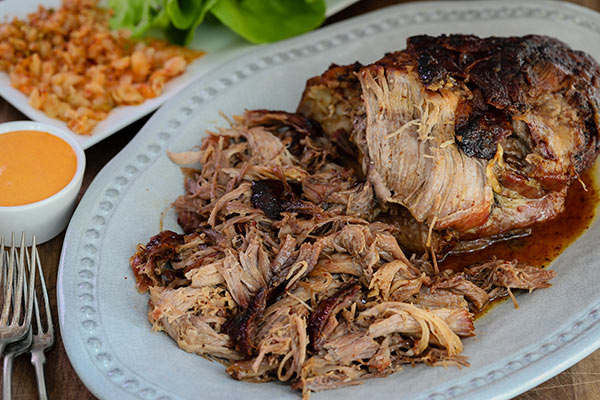 Best Korean Style Pork Shoulder shredded with aioli on the side