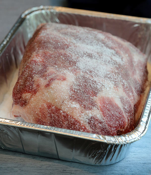 Pork butt covered in dry brine for Best Korean Style Pork Shoulder