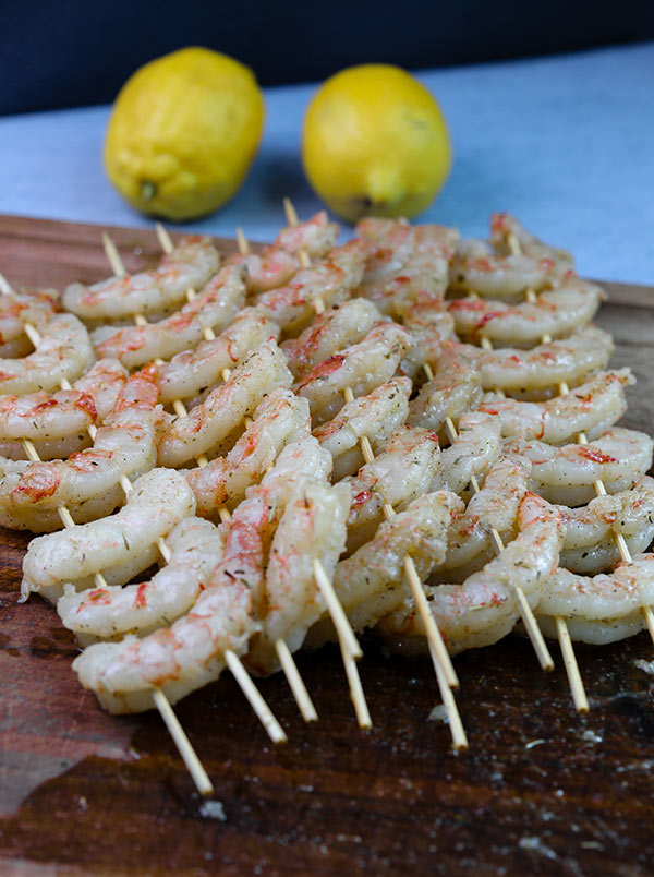 Shrimp skewered and ready to grill