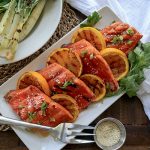 Sweet n Sour salmon ready to serve with spicy bok choy