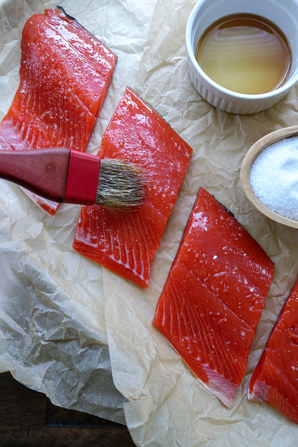 glazing the salmon for Sweet n Sour salmon