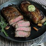 New York Strip Steaks pan seared in cast iron pan