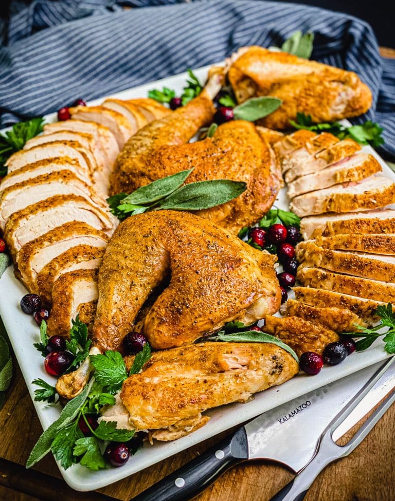carved turkey on a platter
