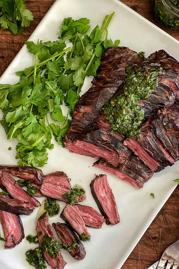 Perfectly tender skirt steak chopped with fresh herbs