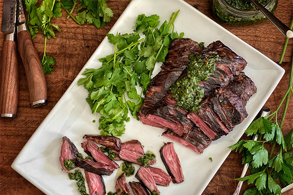 Perfectly tender skirt steak chopped with fresh herbs