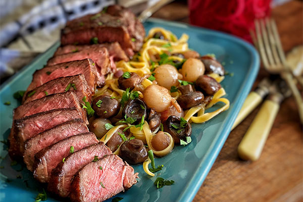 Grilled-Steak-Beef-Stroganoff-Feature-Image Grilled Steak Beef Stroganoff sliced and ready to serve