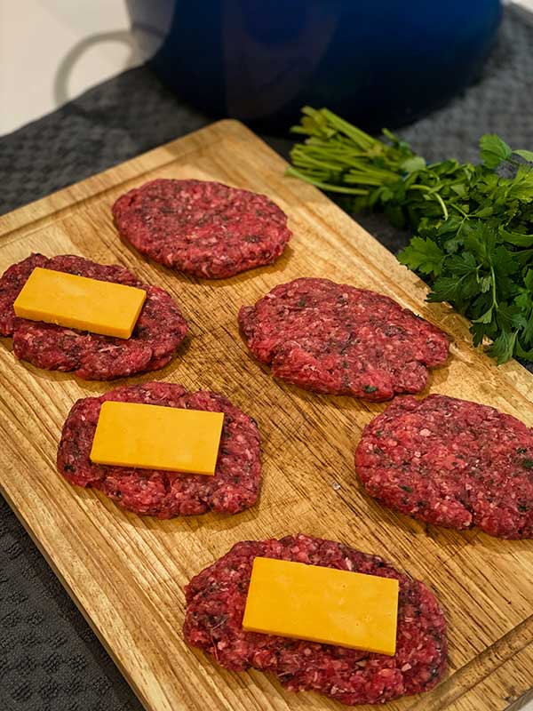 Stuffing cheese into ground beef for Grilled Cheese Stuffed Salisbury Steak