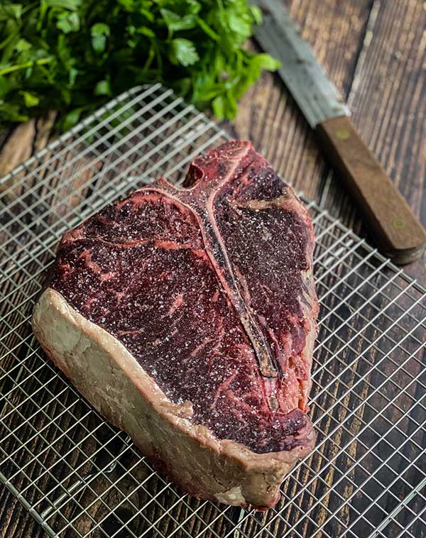 Raw steak ready for dry brine