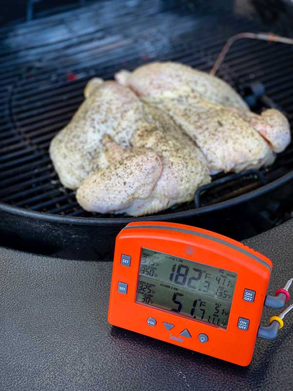 Spatchcock Rosemary chicken on the grill