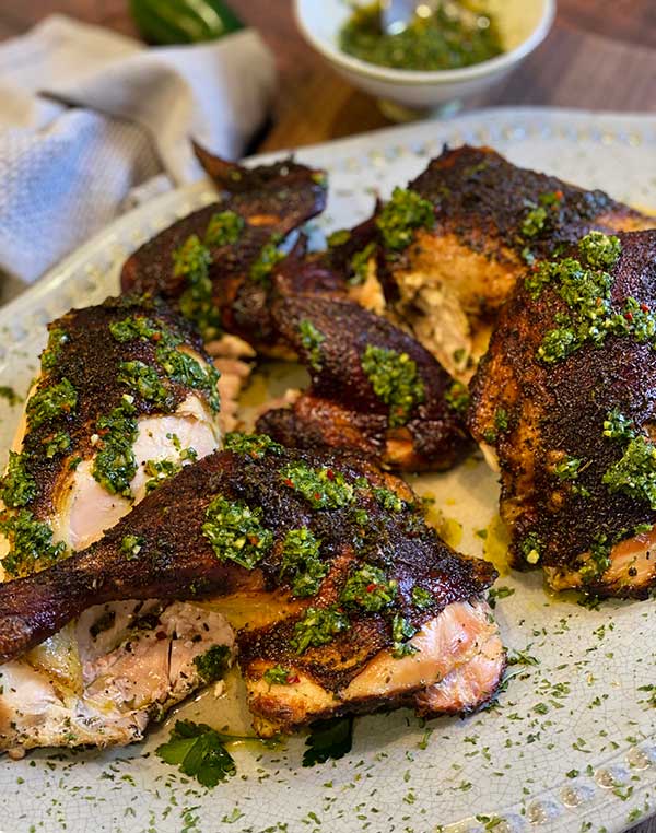 Spatchcock Rosemary chicken with chimichurri sauce