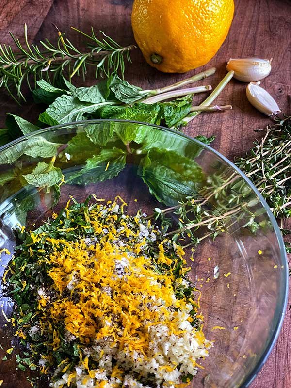 Herbs chopped and mixed for Grilled Herb Crusted Rack of Veal