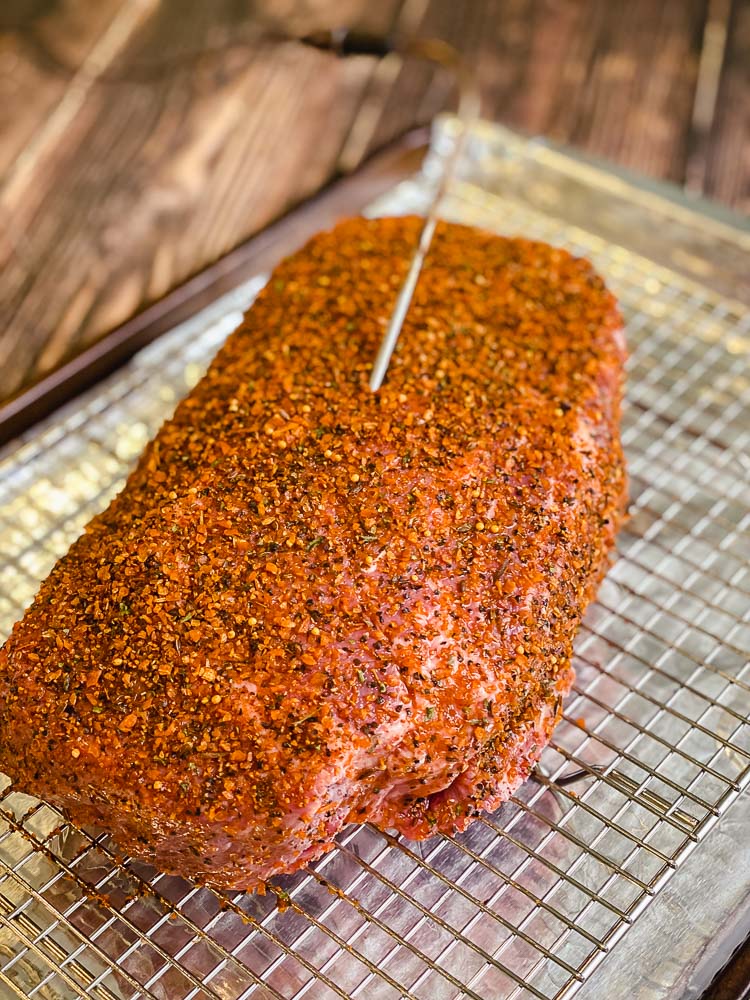 Smoked Beef Chuck Roast with leave-in thermometer
