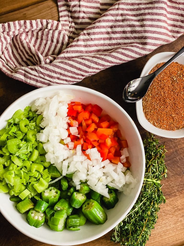 chopped veggies for low country bowl recipe