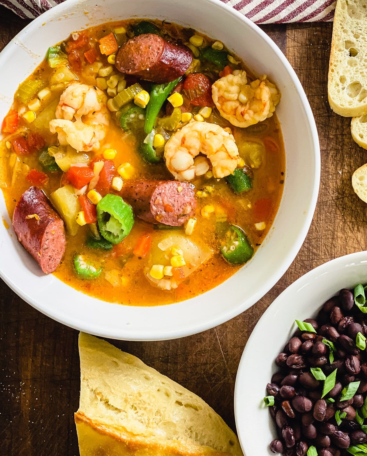 low country boil with beans and bread