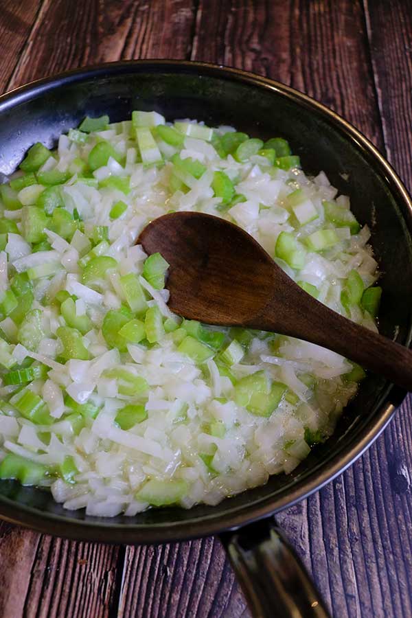 cooking onion, celery, and melted butter