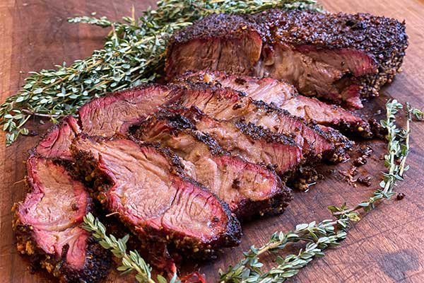 Smoked Beef Chuck Roast sliced and ready to serve