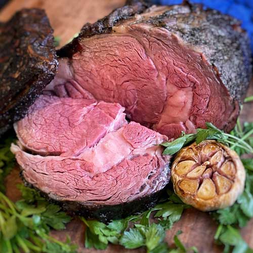 Bone-In Prime Rib from Omaha Steaks sliced and ready to serve