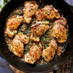 Garlic Parmesan and Bacon Chicken Thighs ready to serve