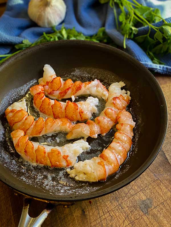 Lobster tails cooking for Lobster and Chorizo Stuffing