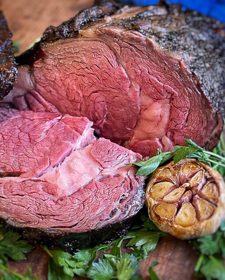 grilled prime rib sliced with garlic