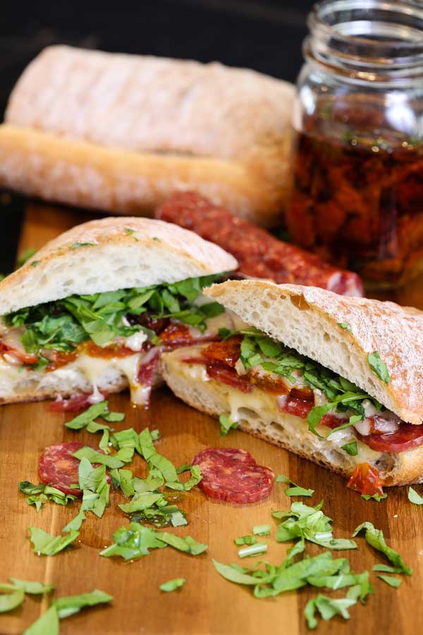 Spicy salami & Roasted tomato sandwich ready for eating!