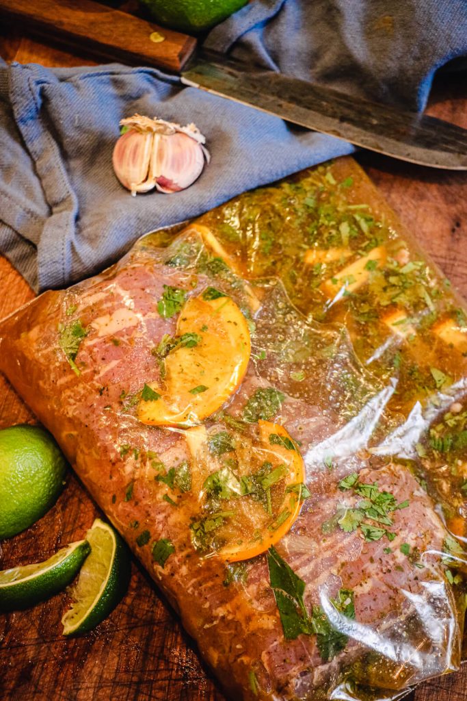 steak for Mexican street tacos recipe marinating