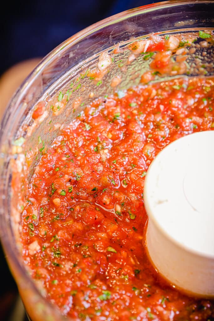 restaurant style salsa mixed in a food processor