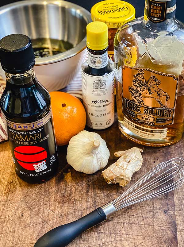 ingredients for bourbon marinade gathered