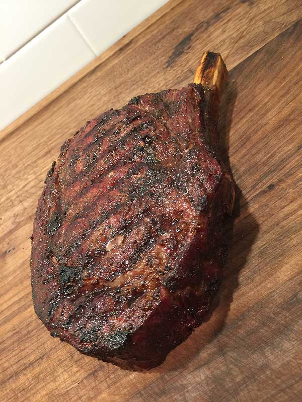 reverse seared steak appears charred