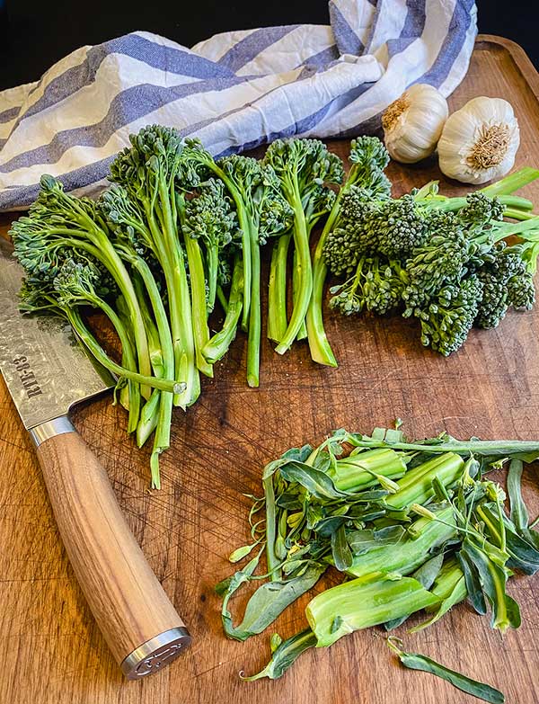 trimmed and thinned broccolini stalks