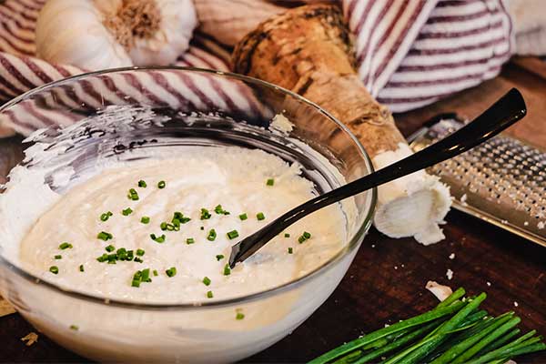 close up of fresh homemade horseradish sauce