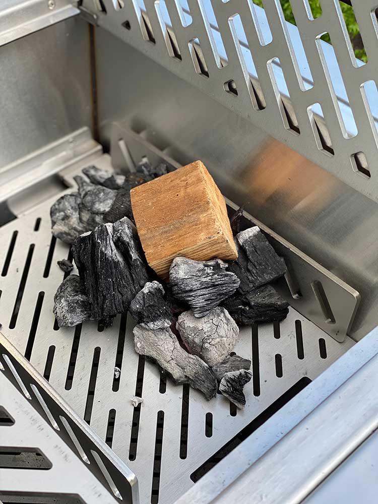 charcoal and premium hickory wood chunk