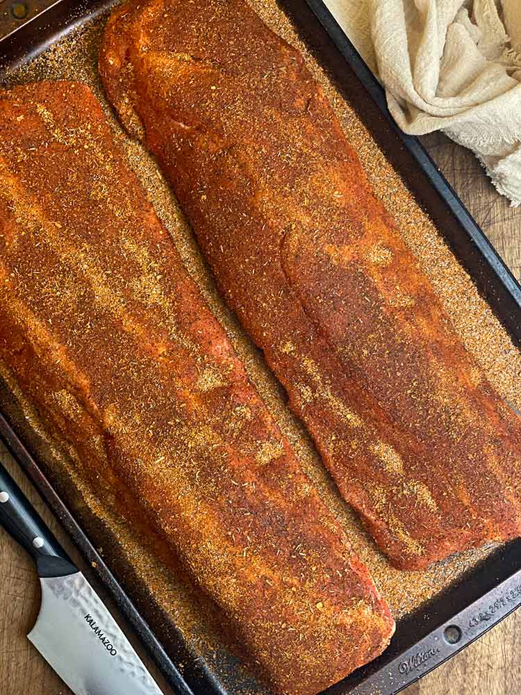 baby back ribs seasoned with dry rub 