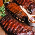 Barbecue ribs grilled with sauce on the side